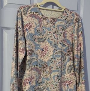 Floral Paisley Long-Sleeve Top - Light Blue